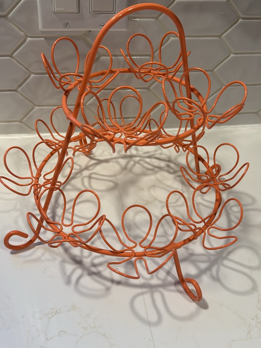 Vintage coral wire and rubber two tier cupcake stand